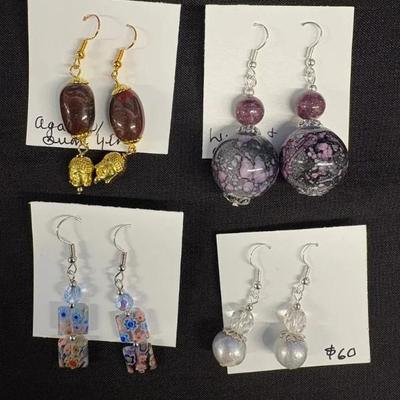 EHE162 Myrna Lee Chang Lucite Agate, FW Pearl, Agate, Glass Printed Earrings