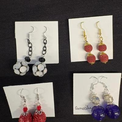 EHE170 Myrna Lee Chang Amethyst, Peach Seed, Lucite, Crystal Earrings
