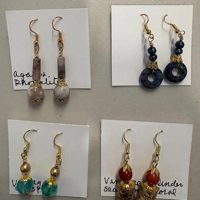 EHE230 Myrna Lee Chang Crystal, Sea Bamboo Coral, Agate And Rhodalite, And Agate Earrings