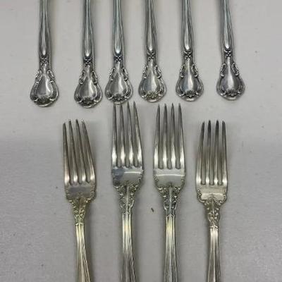 EHE316 - Lot of Ten Vintage Sterling Silver Forks - Over One Pound of Sterling Silver
