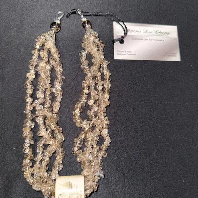EHE137 Myrna Lee Chang 4-Strand Grey Mineral Necklace with Bone
