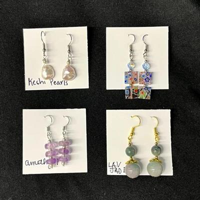 EHE167 - Myrna Lee Chang Lavender Jade, Keshi Pearl, Amethyst, & Glass Earrings