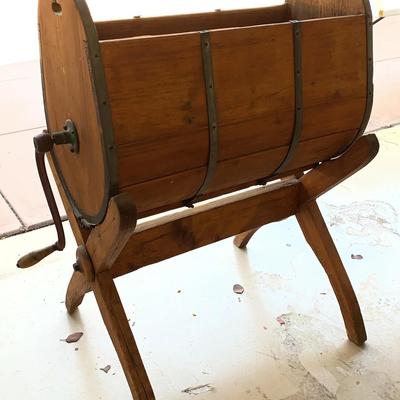 Vintage Hand Crank Wooden Butter Churn With Stand 