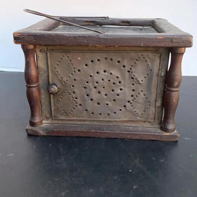 Antique American Primitive Tin Coal Foot Warmer 