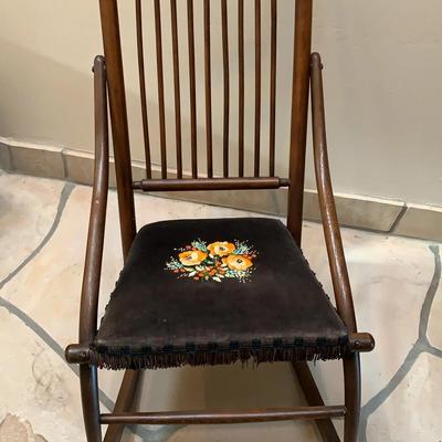 Antique Victorian Stick And Ball Chair With Needlepoint Seat