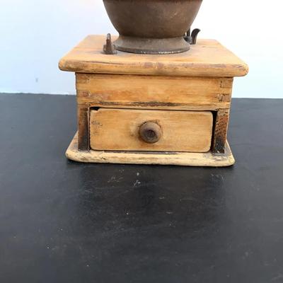 Antique Wooden And Cast Iron Coffee Grinder 
