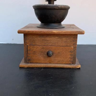 Antique Wooden And Cast Iron Coffee Grinder 