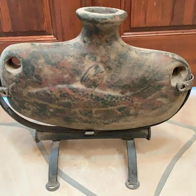 Made In Mexico Pottery With Black Metal Stand