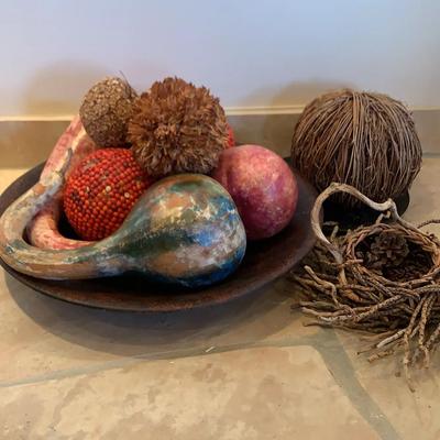 Handmade Bird Basket And Large Pottery Bowl And Decor 