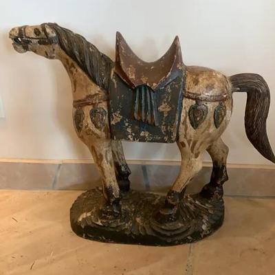 Large Plaster Horse Art Sculpture Tail Cracking 