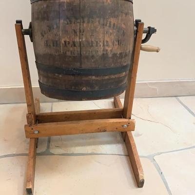 Antique Oak Barrel Rotating Butter Churn