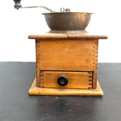 Antique Wooden And Cast Iron Coffee Grinder 