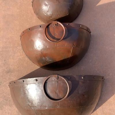 Lot Of 3 Rustic Metal Planters With Ring Handles 