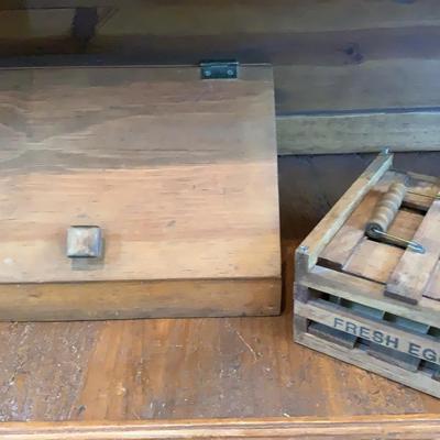 Vintage Wooden Egg Holder And Bread Box
