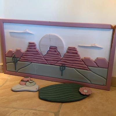80s Wooden Southwest Desert Art Frame Damaged 