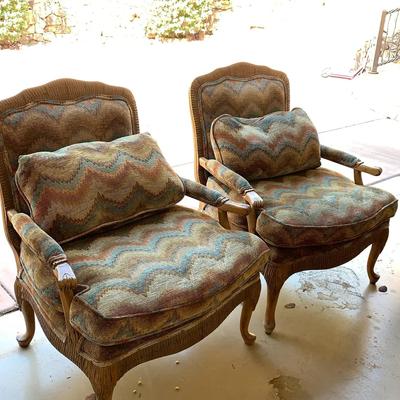 Set Of 2 Vintage Wood Carved Lounge Chairs 