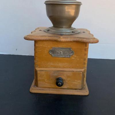 Antique PeDe Peter Dienes Wooden Hand Crank Coffee Grinder 