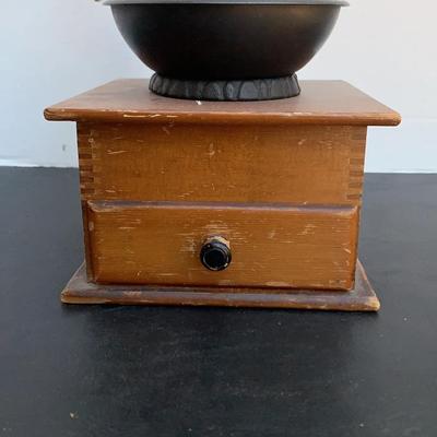 Antique Wooden And Cast Iron Coffee Grinder 