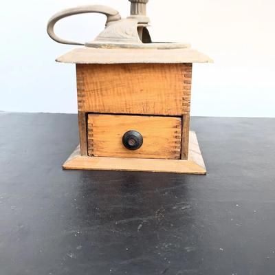 Antique Wooden And Cast Iron Coffee Grinder 