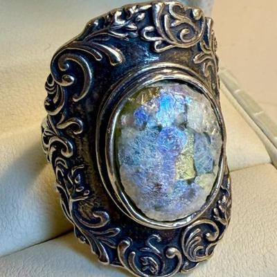 Paz sterling silver Roman glass statement ring 
