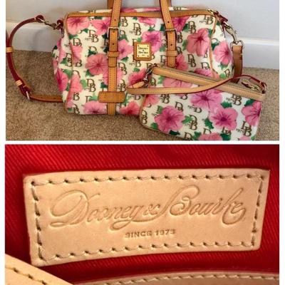 Dooney & Bourke Bougainvillea floral coated canvas tote bag with leather trim and a matching accessory pouch 