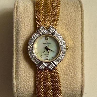 Peugeot Women's Crystal Bezel Watch with Gold-Tone Mesh Bracelet