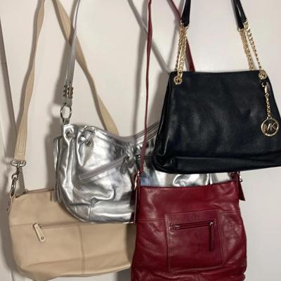 Michael Kors Black Purse, Maroon, Silver And Linen Colored Leather Purses