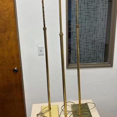 3 MCM Pharmacy Floor Lamps, Adjustable Height With Dimmers And All Work!