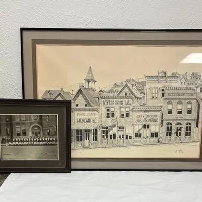 Intricate “Old Main Street East Side” Print By J.E.Coyle 1975 And Photograph Of Cadets In Uniform