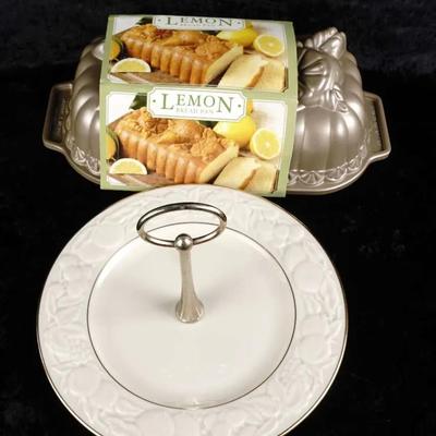 Lenox Fruit of Life 11" Cookie Plate & Ceramic Lemon Loaf Pan Set - Two Piece Servingware