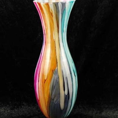 Large 20" Hand-Blown Art Glass Vase - Multi-Colored Murano Style Floor Vase