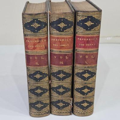 Antique Leather Bound Books – Frederick the Great Volumes II, IV, V – Ornate Gilt Binding – Historical Collector Set
