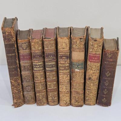 Antique French Leather Bound Books & Antique Book Safe – 18th/19th Century Decorative Library Set – Gilt Tooled Spines 