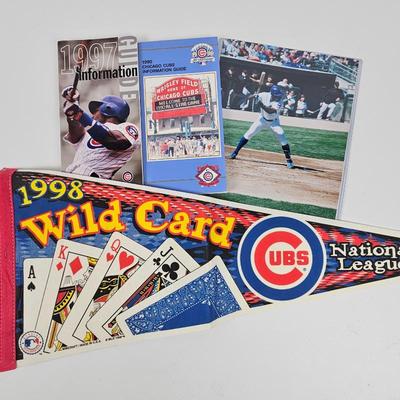 Chicago Cubs 1990s Information Programs Guides, Photographs and 1998 Wild Card Pennant