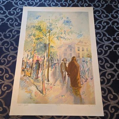 Sarit Gura Signed Limited Edition 53/275 Lithograph City Street Scene Art Print 