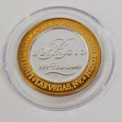Lot #113 - Bellagio Las Vegas $10 "Silver Strike" Gaming Token – .999 Fine Silver Casino Coin