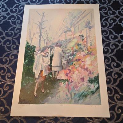 Sarit Gura Signed Limited Edition 163/275 Lithograph Garden Walk Figurative Art Print 