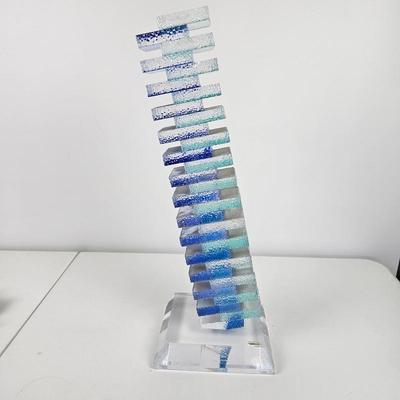 Shlomi Haziza Acrylic Lucite Sculpture Art Abstract Blue Clear Stacked Panel Form
