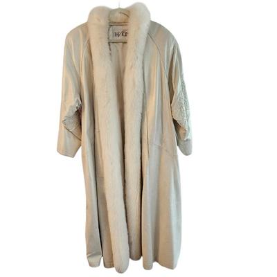 Vintage The Icing White Leather & Fox Fur Tuxedo Style Coat Women's Size Medium