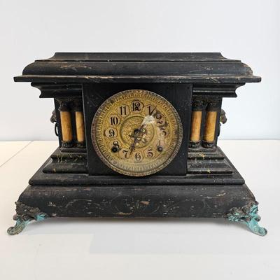 Antique Gilbert Mantel Clock – Ornate Case w/ Columns & Footed Base