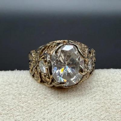 Vintage Sterling Silver Brutalist Statement Ring with Large Clear Stone