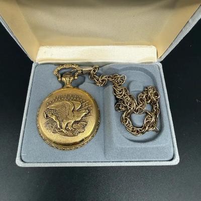 1886–1986 Commemorative Limited Edition Pocket Watch – Swiss Quartz, Eagle & Statue of Liberty Case 