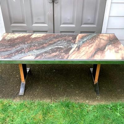 Natural Stone, Coffee Table With Chrome, Trim And Chrome Feet.