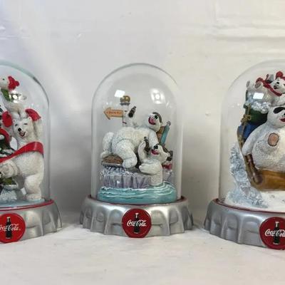 Lot of 3 Coca-Cola Polar Bear Snow Globes – Holiday Collection