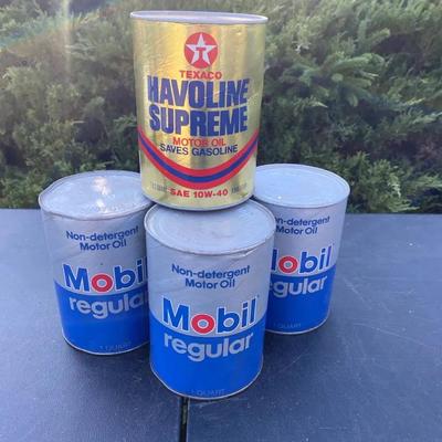 Vintage Motor Oil Can Lot – Texaco Havoline Supreme & Mobil Regular