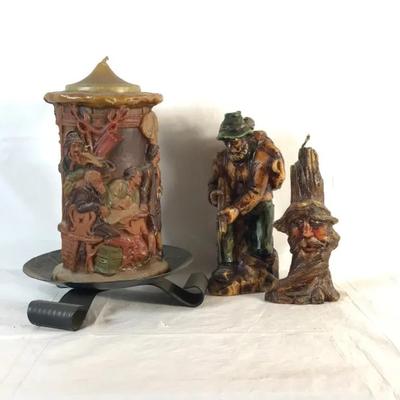 Vintage Hand-Carved Decorative Candles – European Folk Art Figures