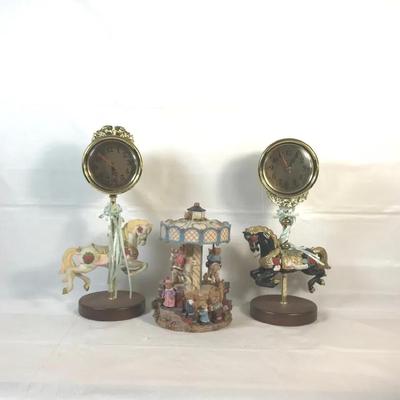 Vintage Carousel Horse Mantel Clocks & Figurine Display – Decorative Lot