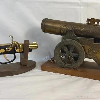 Vintage Cannon & Revolver Table Lighters – Decorative Desk or Bar Display