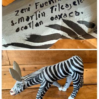 Hand-Carved Wooden Zebra Figurine Crafted by Zeni Fuentes