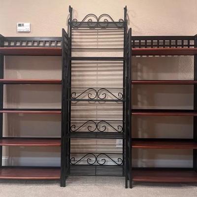 Wood & Metal Wall Of Shelving - 3 Units